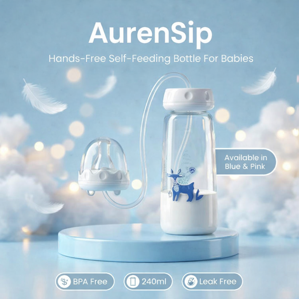 AurenSip™ | Hands-Free Self-Feeding Bottle for Babies